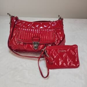 Coach Purse Wallet Set Cherry Red Shiny Patent Leather Crossbody Candy Apple